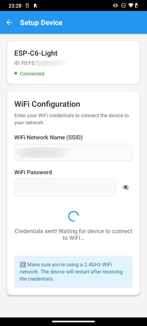 BLE WiFi setup screen
